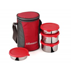 Oliveware Gusto Lunch Box | 4 Steel Containers with Insulated Bag