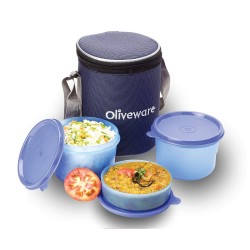 Oliveware Easy Meal Lunch Box | 2 Big & 1 Small Container | Idle for Office Use