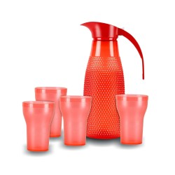 Oliveware Red Honey Comb Jug 1300 ML with 4 Glasses